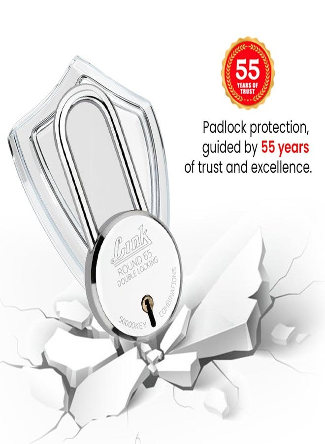 Link Locks| Round 65MM Long Shackle Padlock with 3 Keys |Lock for Main Door, Gate, Shops, Office| Silver Finish |2 Years Warranty - Image 3